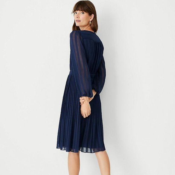 Ann Taylor Textured Pleated Flare Dress - Picture 2 of 3